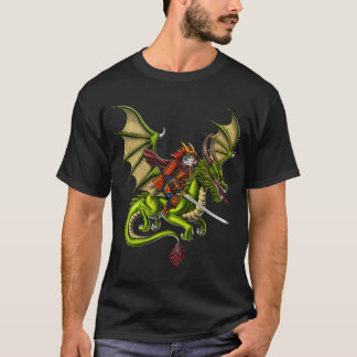 T-shirt Chat Samouraï Japonais Chevauchant un Dragon