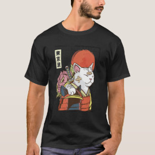T-shirt Chat Samouraï Japonais Esthétique Japon Drapeau So
