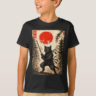 T-shirt Chat Samouraï Japonais Hommes Garçons Enfants Grap