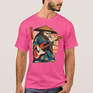T-shirt Chat Samouraï Japonais Jouant De La Basse