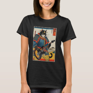T-shirt Chat Samouraï Japonais Jouant de la Guitare Électr