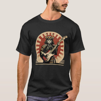 T-shirt Chat Samouraï Japonais Jouant De La Guitare Électr