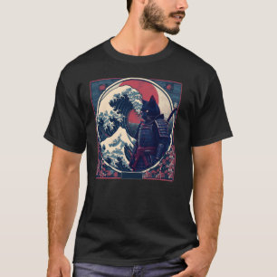 T-shirt Chat Samouraï Japonais Rétro Vintage Vague de Kana