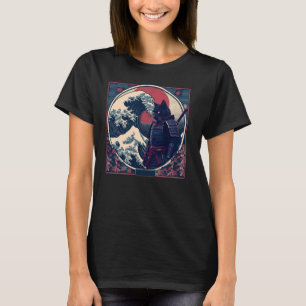 T-shirt Chat Samouraï Japonais Rétro Vintage Vague de Kana