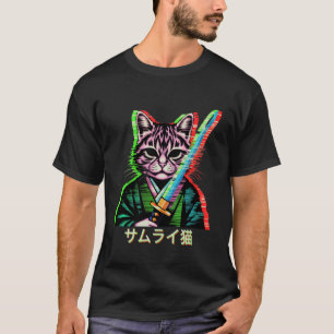 T-shirt Chat Samouraï Japonais Vaporwave Rétro Aes