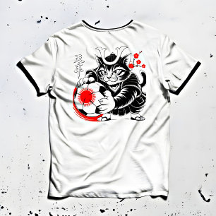 T-shirt Chat Samouraï Joueur de Football Kawaii & Fans de