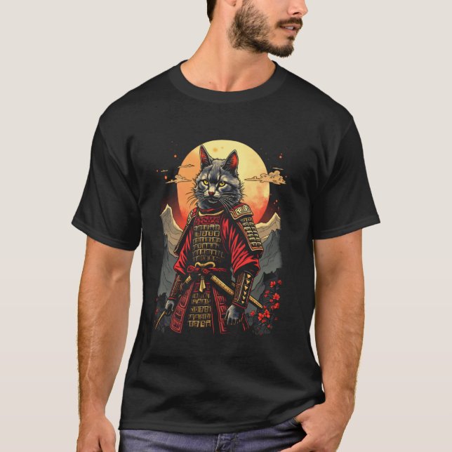 T-shirt chat samouraï lune (Devant)