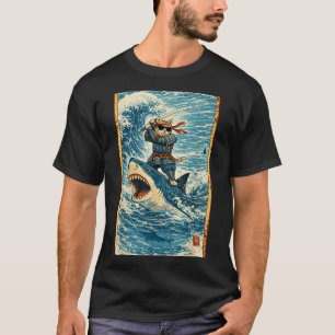 T-shirt Chat Samouraï montant un requin guerrier rétro vag