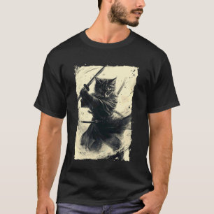 T-shirt Chat Samouraï - Pouvoir de Katana de Guerrier Japo