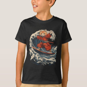 T-shirt Chat Samouraï surfant sur la Grande Vague Ronin Ka