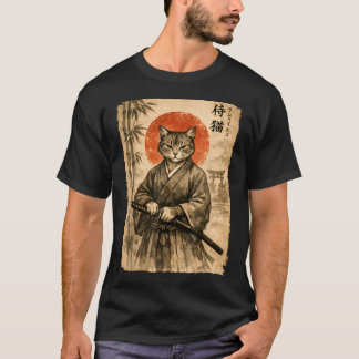 T-shirt Chat Samouraï Vintage Anime Pour Hommes Japonais