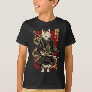 T-shirt Chat Samurai Avec Dragon Kanji