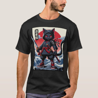 T-shirt Chat Samurai noir mignon
