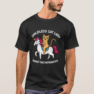 T-shirt Chat Sans Enfant Lady Chat Riding Unicorn Contre