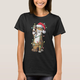 T-shirt Chat Santa Claus Casquette lumières de Noël Drôle 