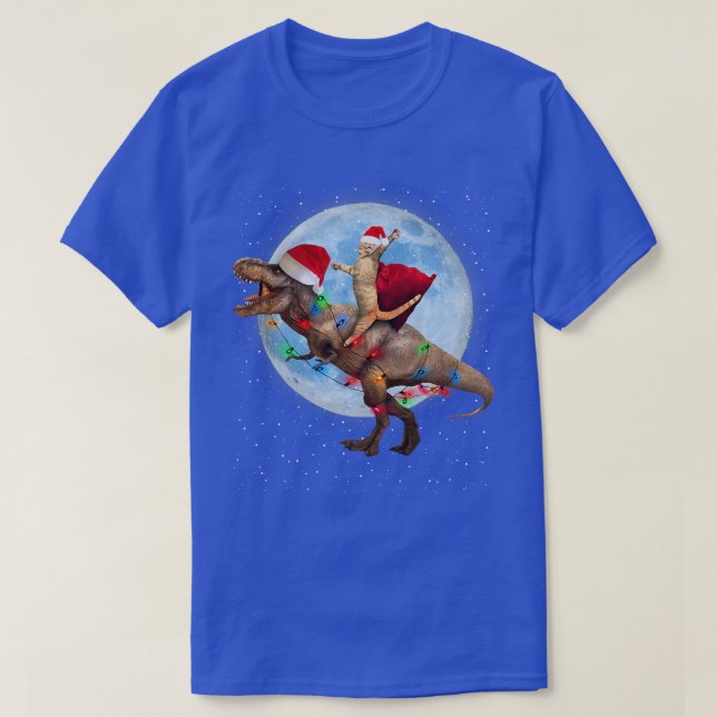 T-shirt Chat Santa Hat équitation Dinosaur T re Moon Noël  (Design devant)