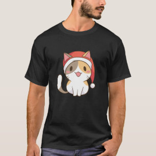 T-shirt Chat Santa Hat Funny Noël T Chemise