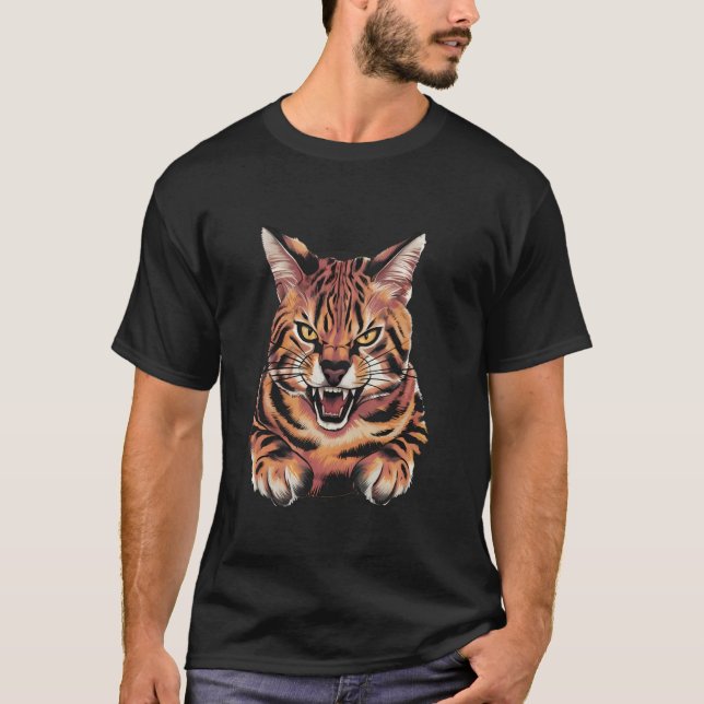 T-shirt Chat Savannah drôle de design Serval rugissant (Devant)