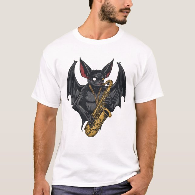 T-shirt Chat saxophone : Vibes de jazz dans l'art sombre (Devant)