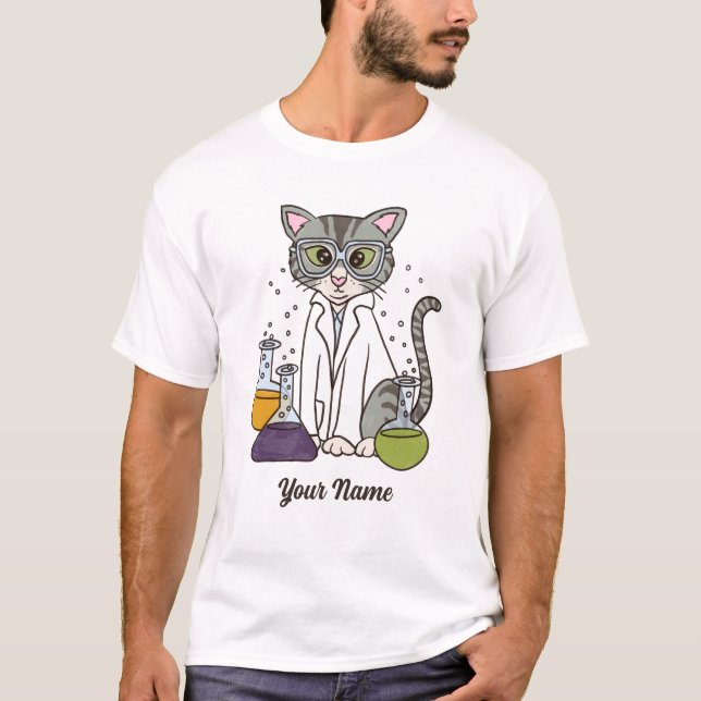 T-shirt Chat scientifique - Tabby gris Lab Kitty Chat Love (Devant)