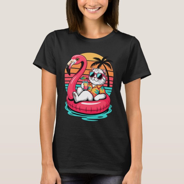 T-shirt Chat Scottish Fold Plage Vacances d'été Flotteur d (Devant)