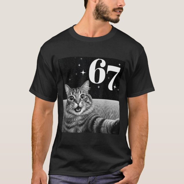 T-shirt Chat selfie avec 67 mème chats drôles graphique po (Devant)