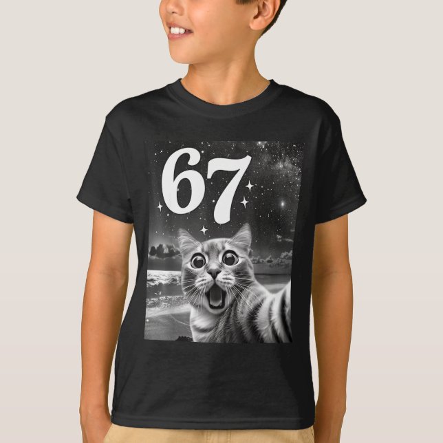 T-shirt Chat selfie avec 67 mème drôles de chats graphique (Devant)