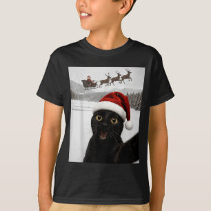 T-shirt Chat selfie avec le Père Noël drôle chat noir Noël