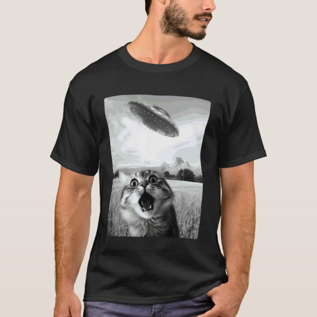 T-shirt Chat selfie avec UFO (Devant)