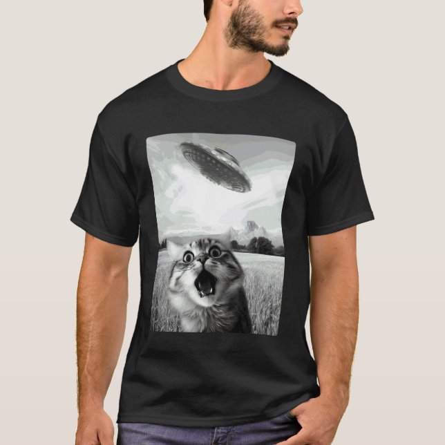 T-shirt Chat selfie avec UFO (Devant)