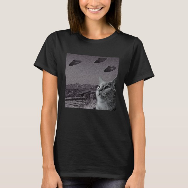 T-shirt Chat selfie avec un OVNI alien (Devant)