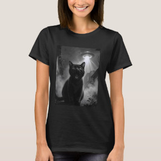 T-shirt Chat selfie avec un OVNI alien drôle hommes femmes