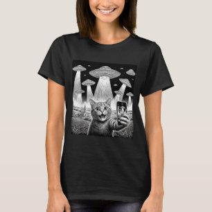 T-shirt Chat selfie avec un OVNI alien drôle pour hommes f