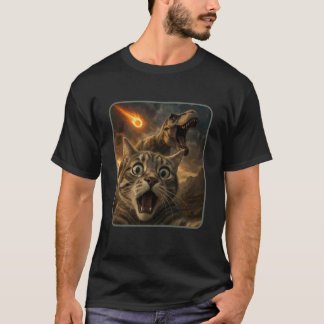 T-shirt Chat selfie avec un T-Rex drôle de mème de dinosau