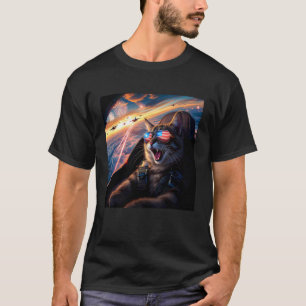 T-shirt Chat Selfie Avion à Réaction Graphique Drôle Homme