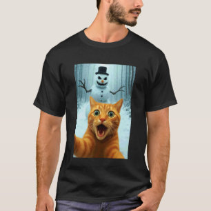 T-shirt Chat Selfie Épouvantail Bonhomme de Neige Noël Drô