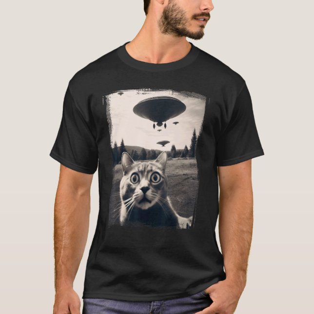 T-shirt Chat Selfie Invasion Alien Meme Drôle Chaton Migno (Devant)
