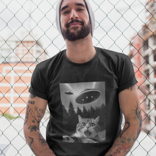 T-shirt Chat Selfie OVNI Tee Drôle Alien Enlèvement Chemis
