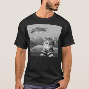 T-shirt Chat selfie vaisseau spatial alien Ovni Montagnes