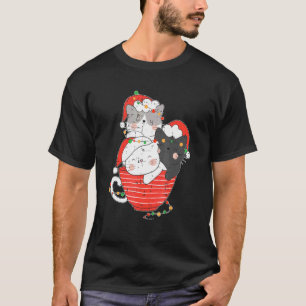 T-shirt Chat s'empile sur la tasse de Noël Pyjama Mignon C