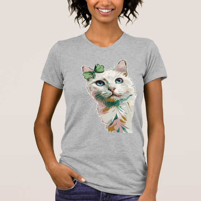 T-shirt Chat shamrock aux yeux bleus (Devant)