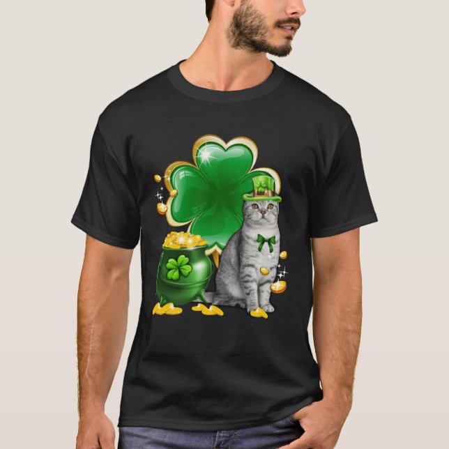 T-shirt Chat Shamrock Jour de la Saint Patrick Chat Meowy  (Devant)