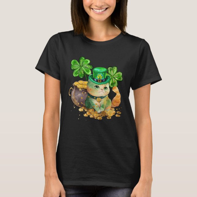 T-shirt Chat Shamrock St Patricks Day Chat Irlandais (Devant)