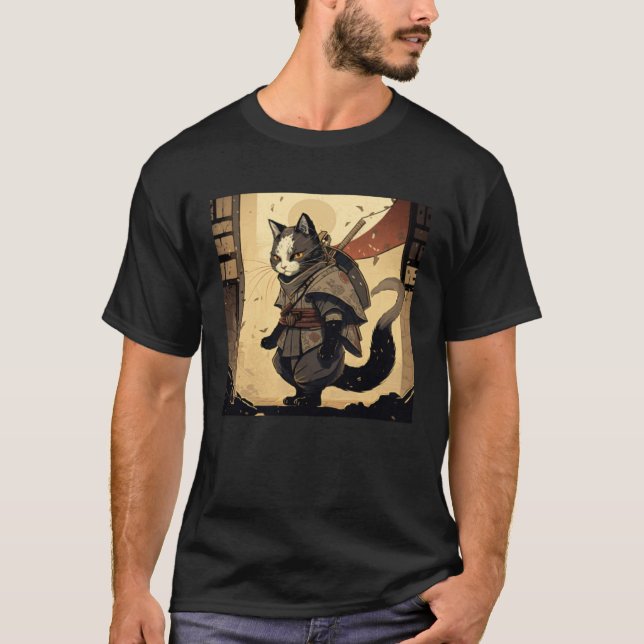 T-shirt Chat Shinobi généré par IA (Devant)