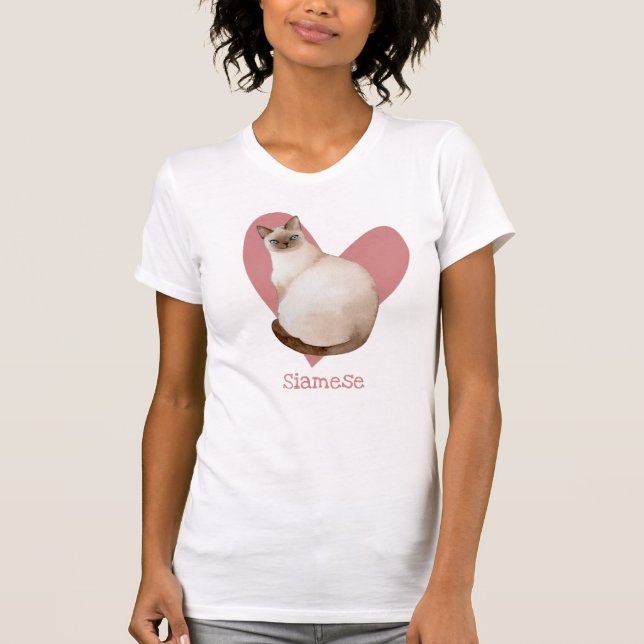 T-shirt Chat Siamois Aquarelle Kitty Coeur rose (Devant)