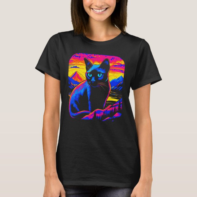T-shirt Chat siamois coucher de soleil (Devant)