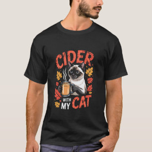 T-shirt Chat siamois d'automne avec tasse de cidre