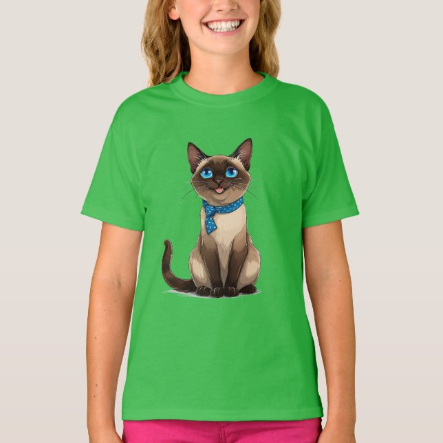 T-shirt Chat siamois de style cartoon (Devant)