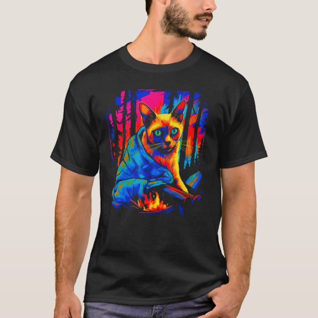T-shirt Chat siamois en camping (Devant)