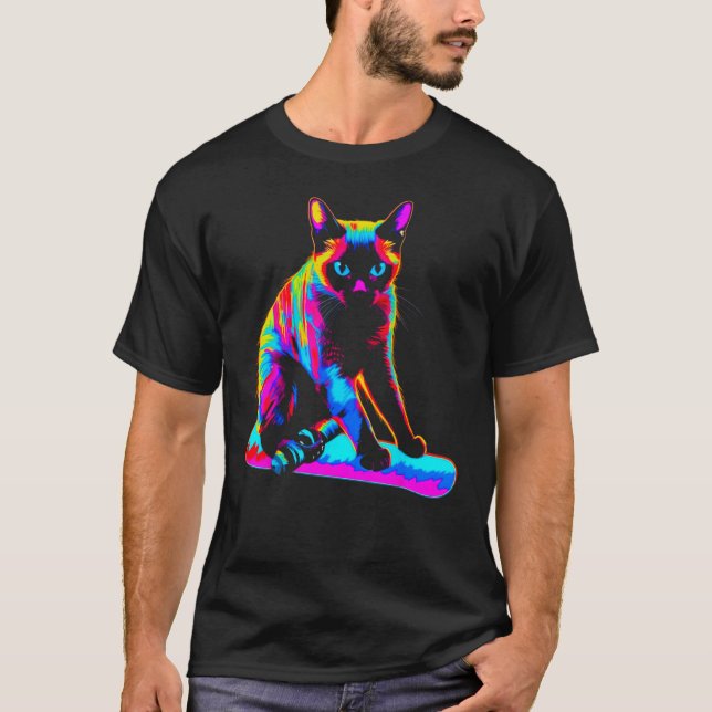 T-shirt Chat siamois faisant du snowboard (Devant)